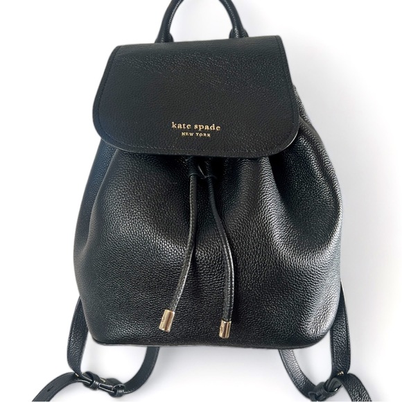 kate spade Handbags - KATE SPADE Black With Gold Accent SINCH MEDIUM BACKPACK Pebbled Leather Purse
